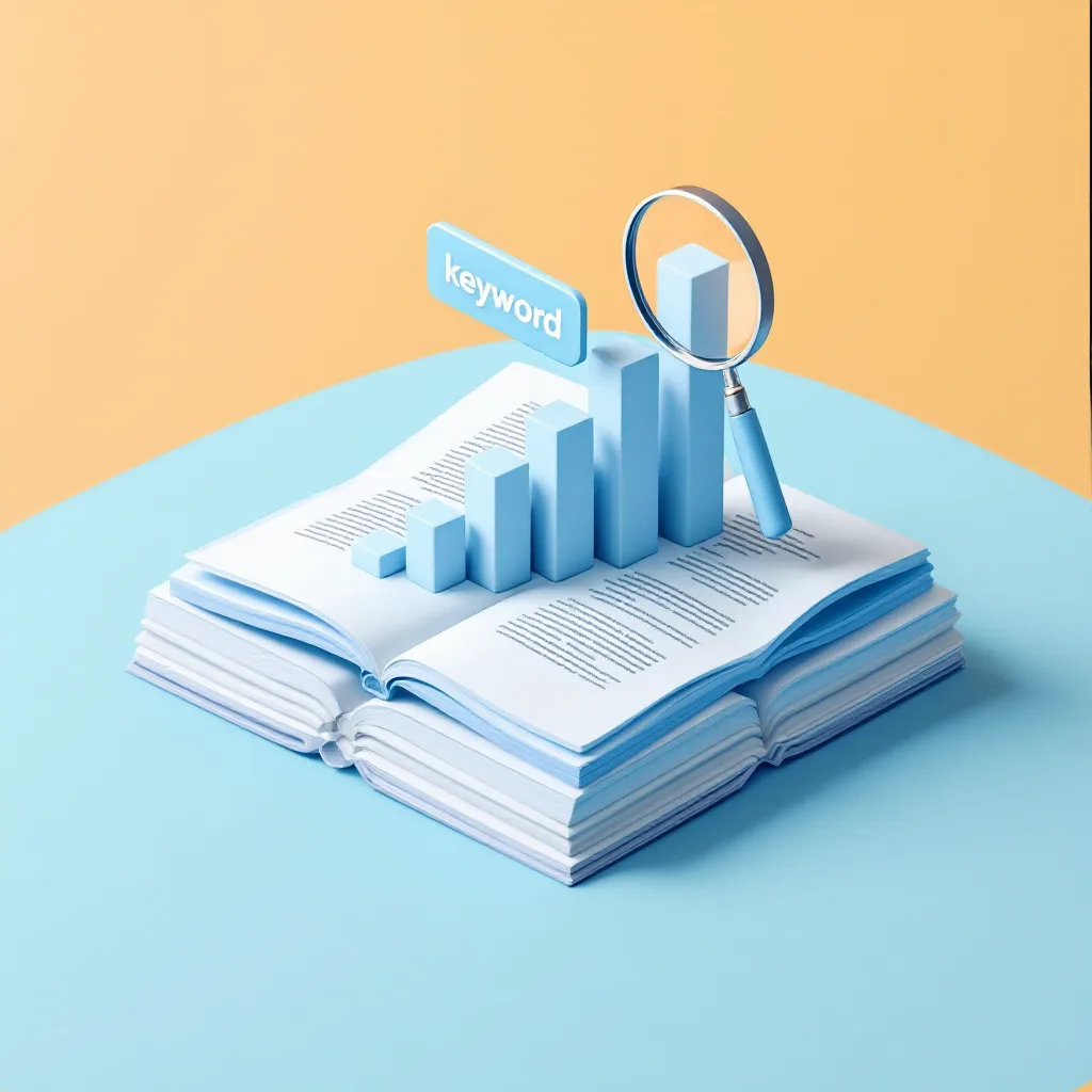 Isometric illustration of editorial pages rising into a search-ranking chart